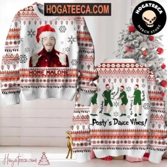 Post Malone Postys Dance Vibes White Color Chirstmas Gift 2024 Xmas Ugly Sweater