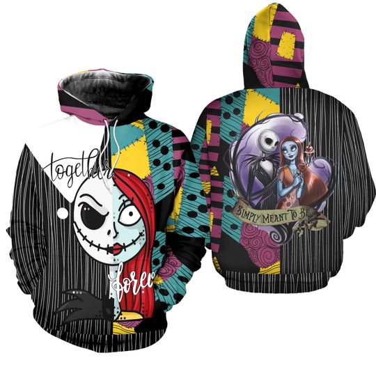 Jack Skellington And Sally Mush Up Together Forever Valentine Disney Hoodie, Zip 3D Hoodie