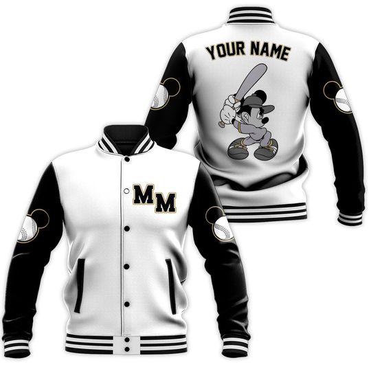 Personalize Disney Mickey Black Grey, Adult Varsity Jacket, Personalized Disney Jacket, Baseball Team Outfit, Disney Uniform Varsity