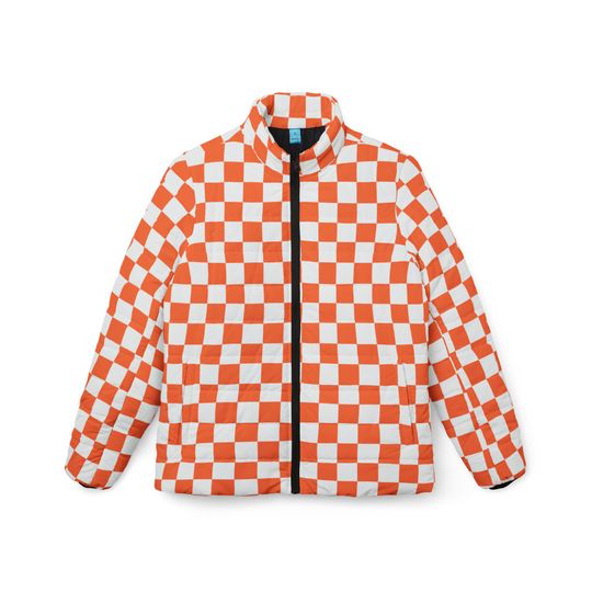 Orange Checkerboard Womens Puffer Jacket