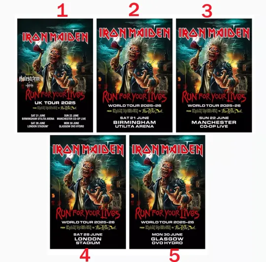 Custom IRON MAIDEN UK 'Run For Your Lives' World Tour 2025/26 Poster