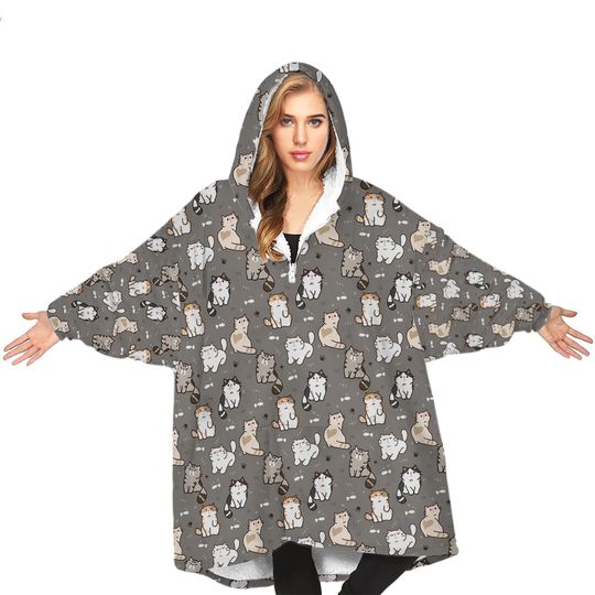 Discover Cat Hooded Blanket, Cat Pattern Snug Oversized Wearable Hoodie Blanket, Hoodie 3D, Holiday/Festival Hooded Blanket