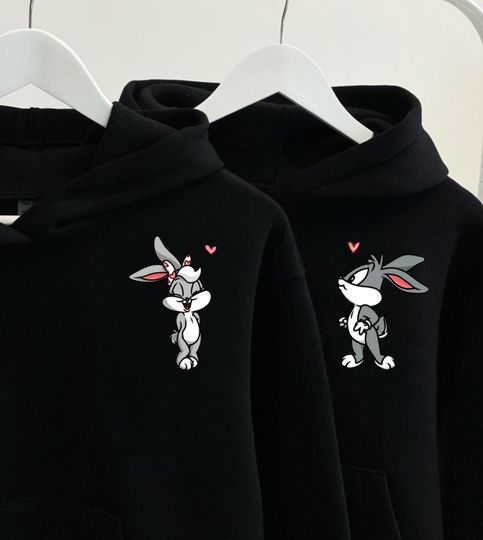 Lola and Bugs Bunny Couple Hoodie, Valentie Gifts, Valentine Couple Hoodie