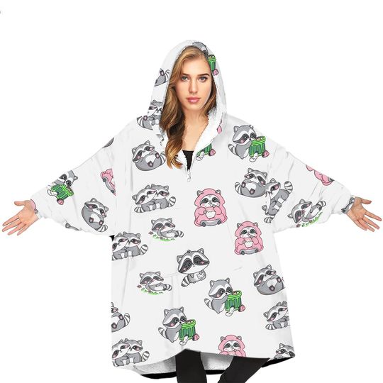 Discover Raccoon Blanket Hoodie, Raccoon Fan Gift Oversize Blanket Hoodie