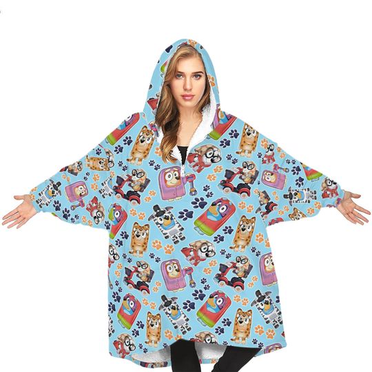 BlueyDad Hooded Blanket, BlueyDad Pattern Snug Oversized Wearable Hoodie Blanket