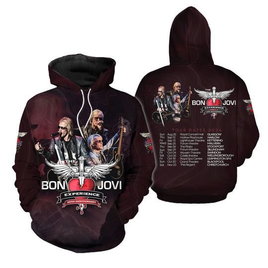 Bon Jovi 3D Hoodie, Bon Jovi 2024 Tour 3D Hoodie, Bon Jovi 30th Anniversary Shirt, Bon Jovi Band Hoodie Men, Bon Jovi Merch