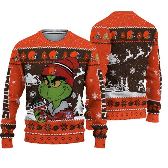 Cleveland Browns funny character Stolen Christmas 2024 Grin Ugly Sweater