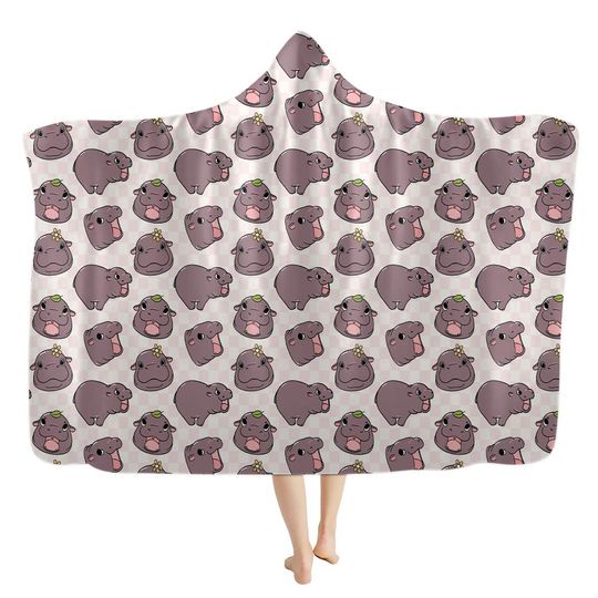 Moo Deng Snuggle Blanket | Moodeng Blanket | Baby Hippo Wearable Blanket | Cute Hooded Blanket | Pygmy Hippo Christmas Gift | Moo Deng Gift
