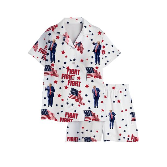 Trump Fight America 2024 Pajama Set Sleepwear Cozy & Soft Christmas Gift For Her