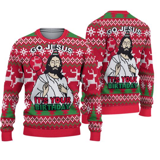 Christian Sweater, Go Jesus It’s Your Birthday Ugly Christmas Sweater