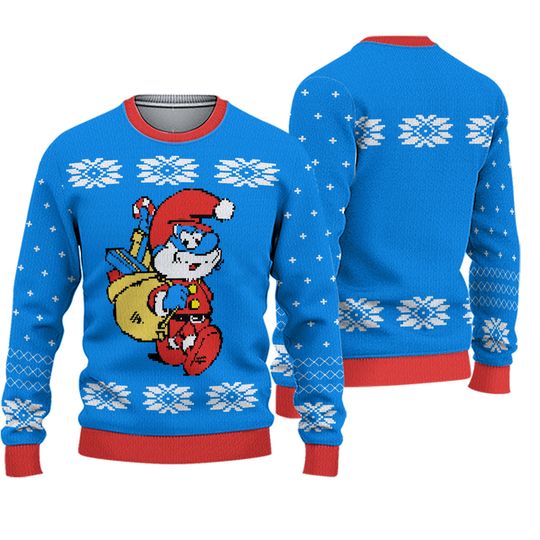 Adult Belgian Comics The Smuurfs Papa Smurf As Santa Blue Ugly Christmas Sweater