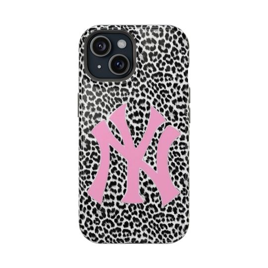 MagSafe Pink New York Leopard Print Tough Phone Case, Magnetic | iPhone 15/14/13/12/11 Pro Max XR | Galaxy S23/S22/S21 Ultra | Pixel 6/7/8