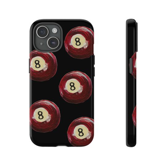 Red Eight Ball Hand Painted Tough Phone Case | iPhone 16/15/14/13/12/11 Pro Max XR | Galaxy S23/S22/S21 Ultra | Pixel 6/7/8 Pro | Cool Girl