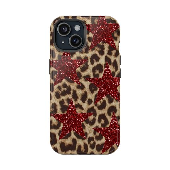 MagSafe Red Star and Leopard Print Phone Case