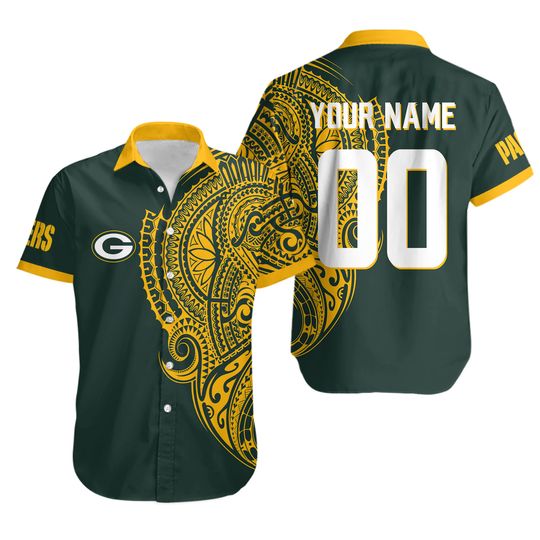 Personalize football Green Bay Packers Polynesian Tattoo Design Hawaiian Shirt Travel