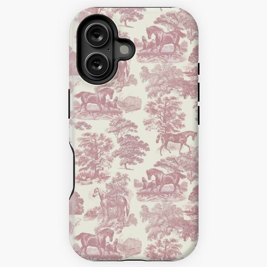Elegant Chic Soft Pink French Aesthetic Toile Horses iPhone Case