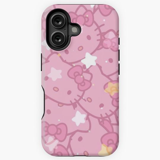 pink hello kitty white & gold star pattern background iPhone Case