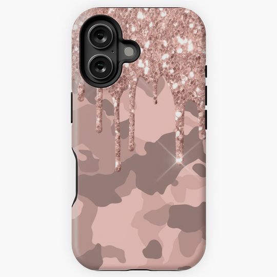Rose Gold Pink Camo Camouflage Glitter  look Drips iPhone Case