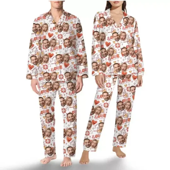 Personalized Valentine Flower Pajamas With Face, Custom Face Women Pajamas Set