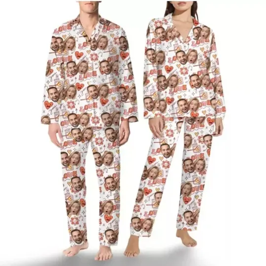 Personalized Valentine Flower Pajamas With Face, Custom Face Women Pajamas Set