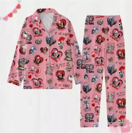 Jack And Sally Pajamas Set, Nightmare Before Shirt, Skelenton Womens Pajamas