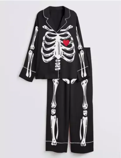 Women's Black Skeleton Long Sleeve Pajama Set