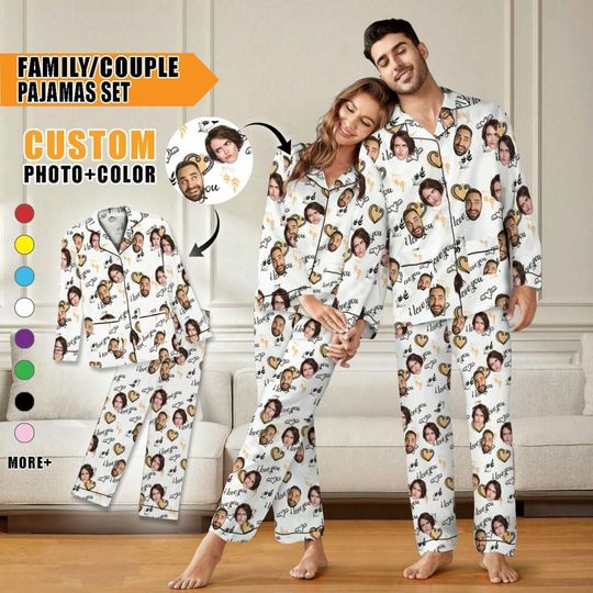 Personalize Couple I Love You Pajamas, Valentine Custom Pajamas With Faces, I Love You Pajamas For Couple, His And Her Pyjamas