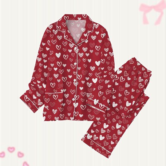 The Hearts Matching Pajamas Set, Sweetie Girl Shirt, Funny Women Pajamas, Heart Lover Shirt, Valentines Holiday Pjs, Gift For Her