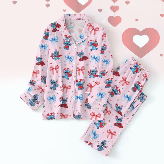 Coquette Stitch Pajamas Christmas, Lilo And Stitch Shirt, Coquette Bow Women Pajamas, Family Pajamas, Magic Kingdom Pyjamas, Funny Gift
