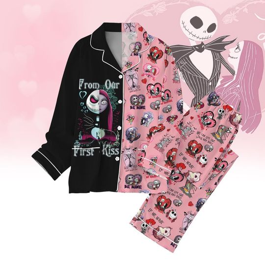 Jack And Sally Pajamas Set, From Our First Kiss Shirt, Nightmare Before Christmas Pyjamas, Disney Matching Pajamas, Valentines Gift