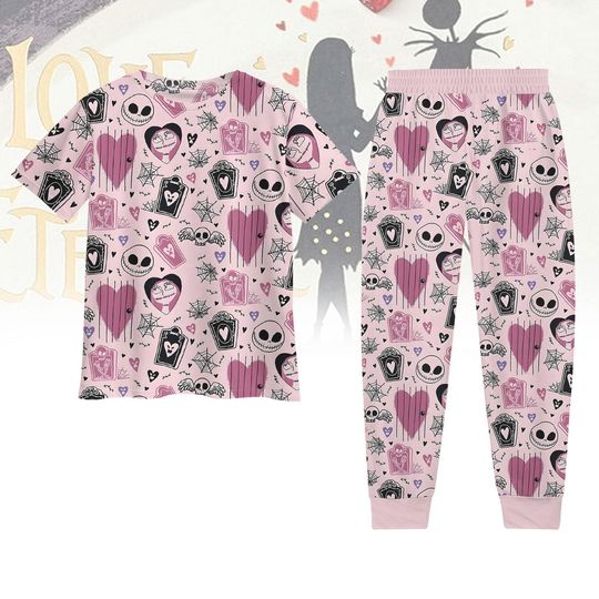 Jack And Sally Pajamas Set, Nightmare Before Christmas Shirt, Disney Trip Tee, Magic Kingdom Merch, Skeleton Couple Pjs, Valentine Gift