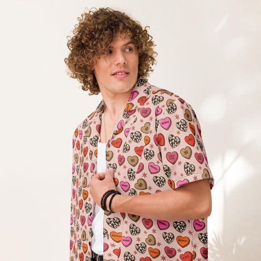 Howdy Valentine's Day Unisex Button Up Shirt, Valentine's Day Hearts Shirt, Valentine's Day Hawaiian Shirt
