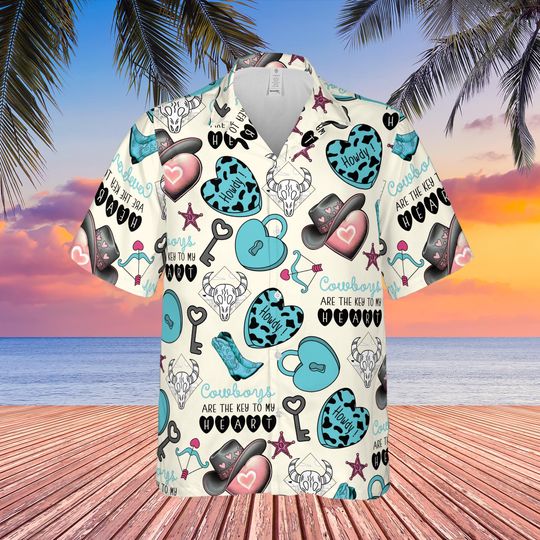 Western Valentine Hawaiian Shirt, Funny Howdy Valentine's Day Button Up Shirt, Cowboy Cowhide Gem Stone Valentine Gift