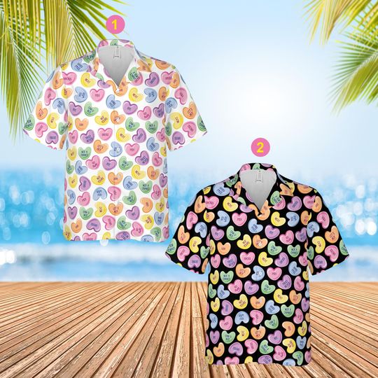Anti Valentines Day Candy Hearts Hawaiian Shirt, Sweetheart Valentine Button Down Shirt, Conversation Heart Valentine, Single Valentines Day