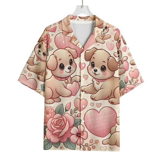 Valentines Puppies V alentines Aloha Hawaiians Shirt Puppies Shirte Puppies and Hearts Rayon Comfort Aloha Hawaiians Vintage Hawaiian Shirts