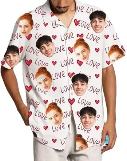 Personalized Face Valentine Shirt, Personalized Photo Hawaiian Shirt Gift