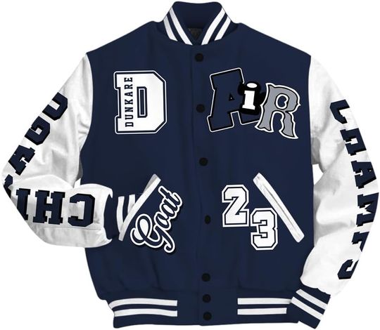 Dunkare Midnight Navy 13s Baseball Jacket, AIR Number 23 GOAT Baseball Varsity Jacket Unisex Outfit New