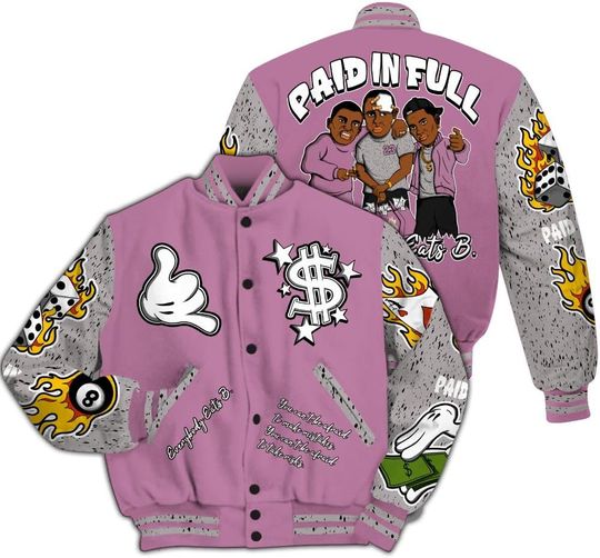 Dunkare Orchid 4s Baseball Jacket, 4 Orchid Pink Baseball Jacket, Paid In Full Baseball Jacket