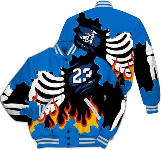 Dunkare Blueberry 12s Baseball Jacket, Retro 12 Blueberry Baseball Jacket - Apocalypse Skeleton Letterman Jackets