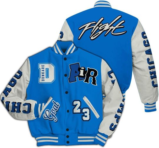 Discover Dunkare Blueberry 12s Baseball Jacket, Chicago 23 Basketball Authentic All Over Print Letterman Jackets