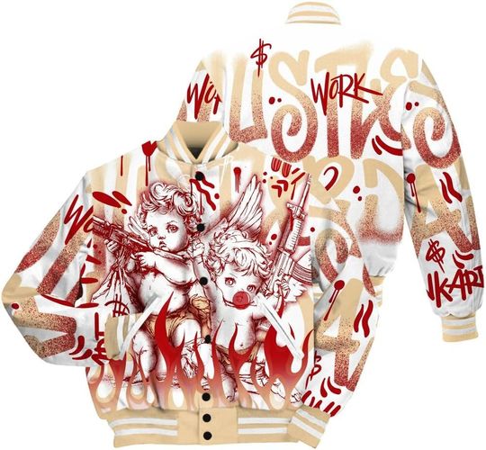 Dunkare Dunk Low Strawberry Waffle Baseball Jacket, Angel Hustle Hard All Over Print Baseball Varsity Jacket