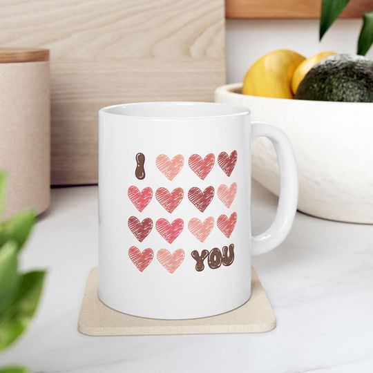 Valentine's Hearts Mug, Valentines Day Coffee Mug, Pink Hearts Coffee Mug, Valentines Kitchen, Gift for Her, I Love You Coffee Cup