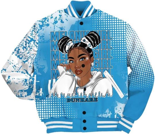 Dunkare Powder Blue 9s Baseball Jacket - Melaninn Unique Glitch Dot Varsity Jacket Unisex New
