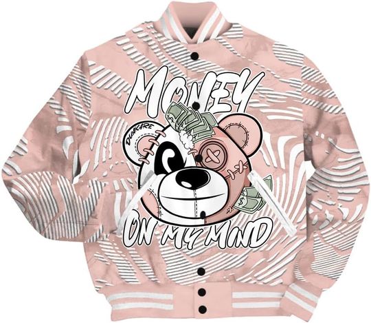 Dunkare Low Legend Pink 11s Baseball Jacket - Money On My Mind Bear Fume Varsity Jacket Unisex New
