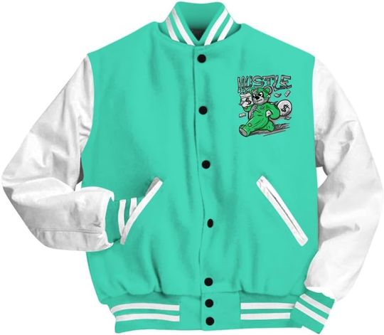 Dunkare Black Green Glow 3s Baseball Jacket - Hustles Bear Vasity Jacket Unisex New