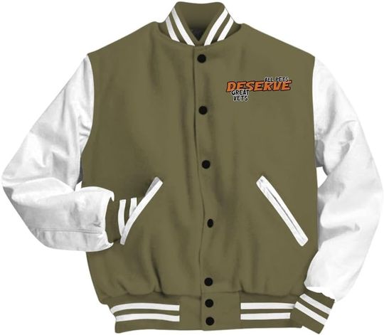 Dunkare Olive 5s Baseball Jacket - Deserve Great Vets Bear Vasity Jacket Unisex New
