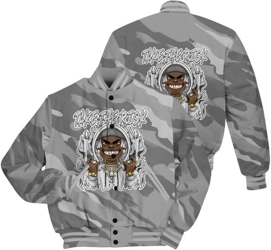Dunkare Retro Black Wolf Grey 12s Baseball Jacket - 12 Wolf Grey Baseball Jacket, Take The Risk Baseball Varsity Jacket