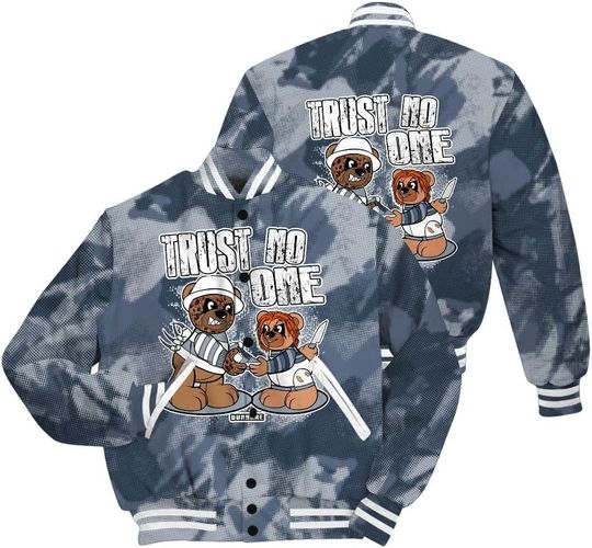 Dunkare Diffused Blue 11s Baseball Varsity Jacket, 11 Diffused Blue Trust No One Baseball Varsity Jacket