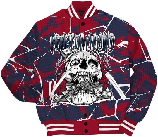 Dunkare Navy Blue 2025 6s Baseball Jacket - MOMM Skeleton Crack Varsity Jacket Unisex