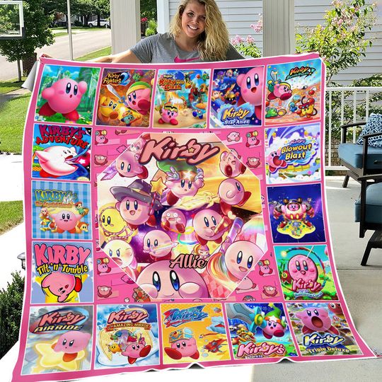 Kirby Game Fleece Blanket, Christmas Gifts Personalized Kirby Fleece Blanket
